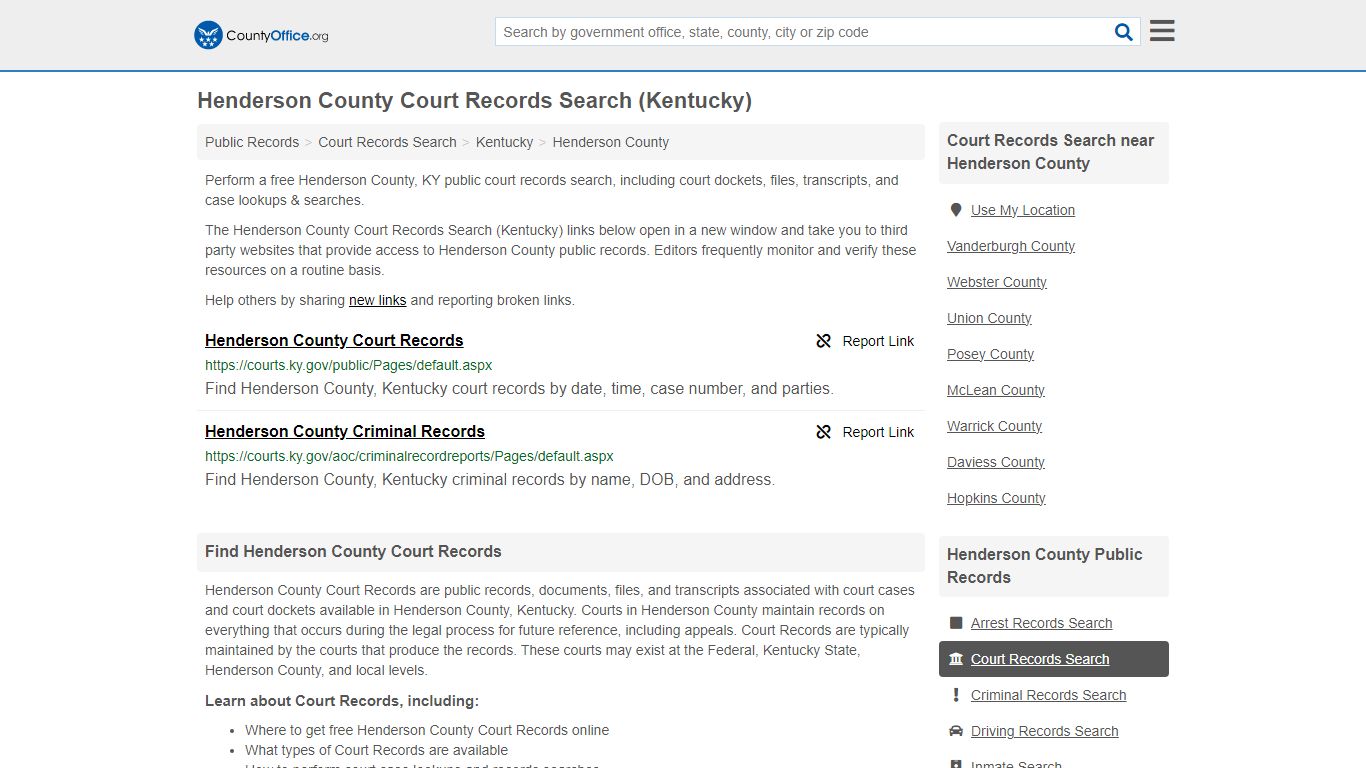 Henderson County Court Records Search (Kentucky) - County Office